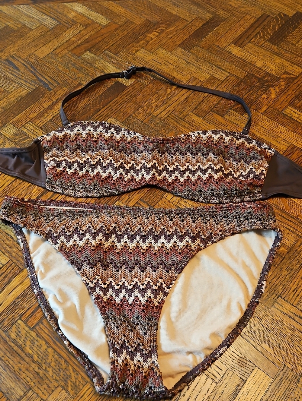 Spiegel Geometric Bikini Set in Brown & Gray Medium Like New